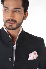 Classic Grey Texture Bandhgala Suit with Pocket Square