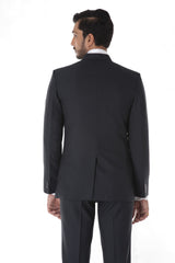 Classic Grey Texture Bandhgala Suit with Pocket Square