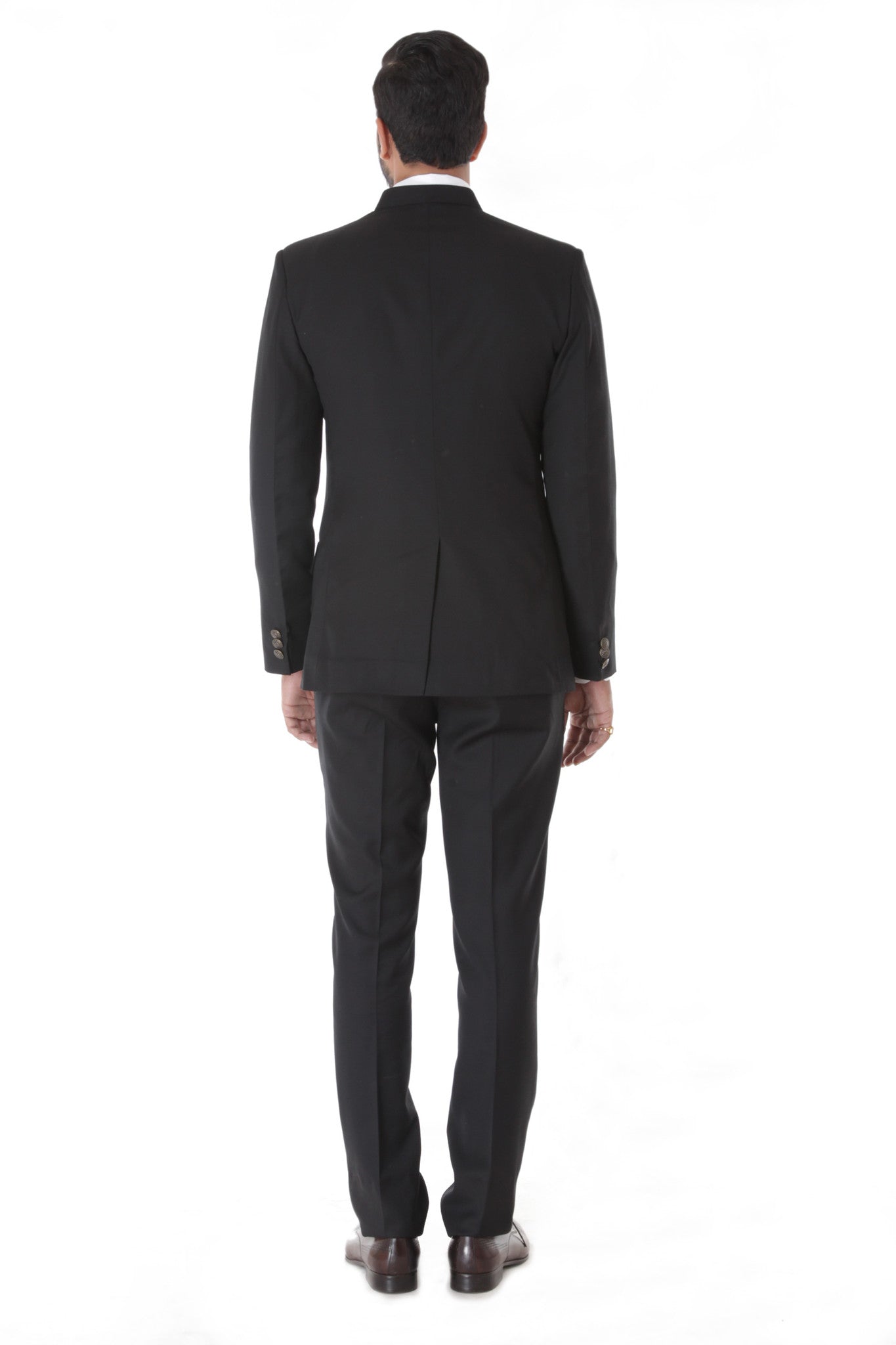 CLASSIC BLACK BANDHGALA SUIT WITH METAL BUTTON