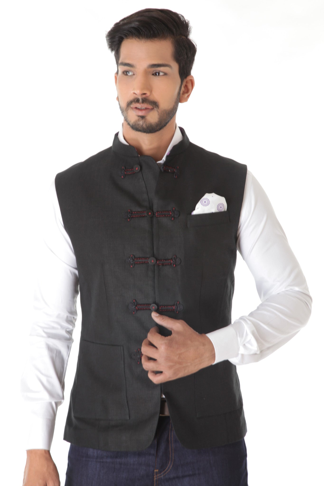 BLACK LINEN WAISTCOAT