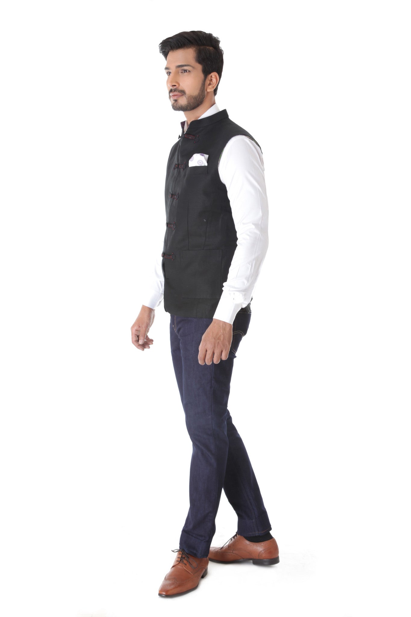 BLACK LINEN WAISTCOAT