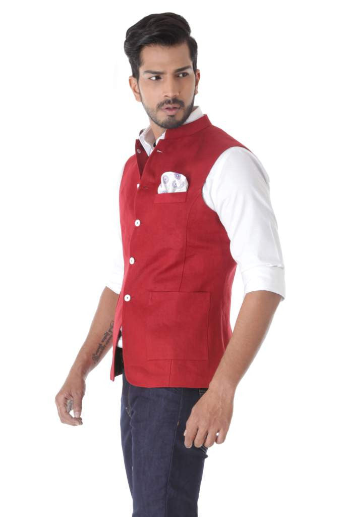 ROYAL RED LINEN WAISTCOAT