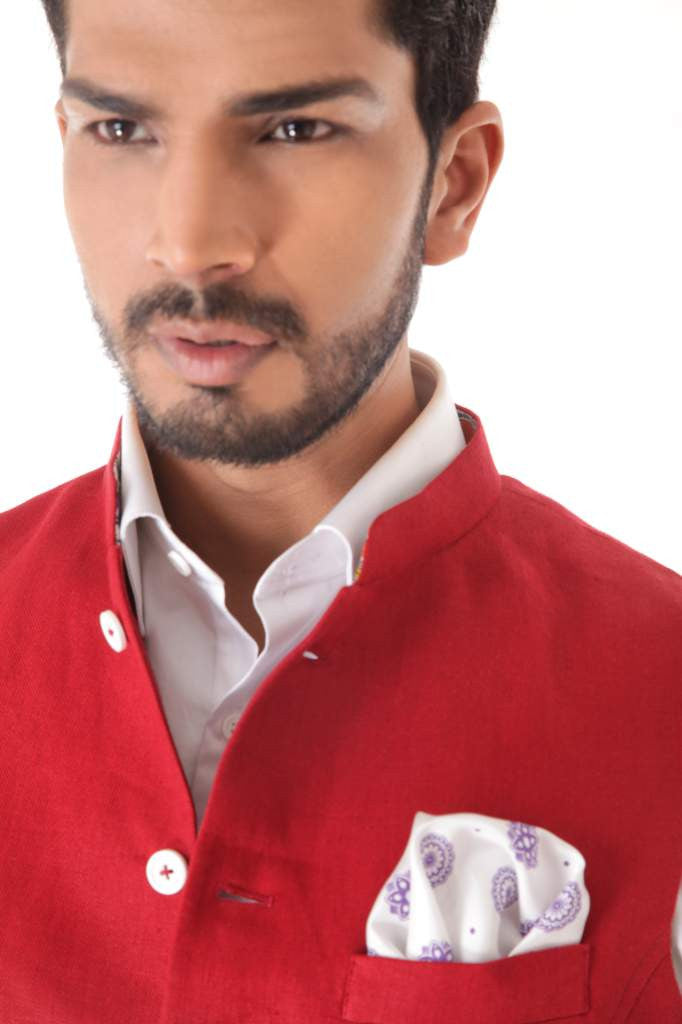 ROYAL RED LINEN WAISTCOAT