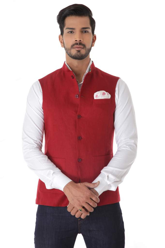 RED CLASSIC LINEN WAISTCOAT