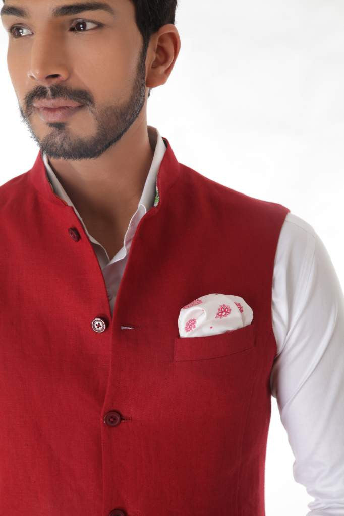 RED CLASSIC LINEN WAISTCOAT