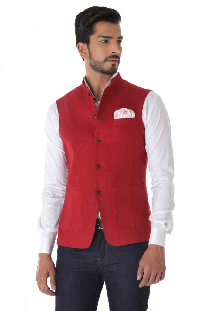 RED CLASSIC LINEN WAISTCOAT