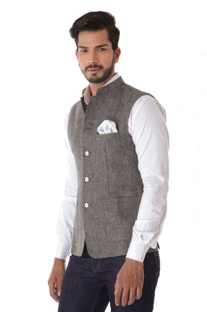 GRAY CLASSIC LINEN WAIST COAT