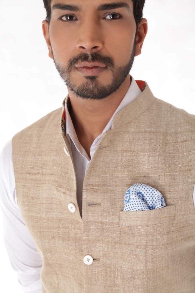 LIGHT BROWN TUSSAR SILK WAISTCOAT