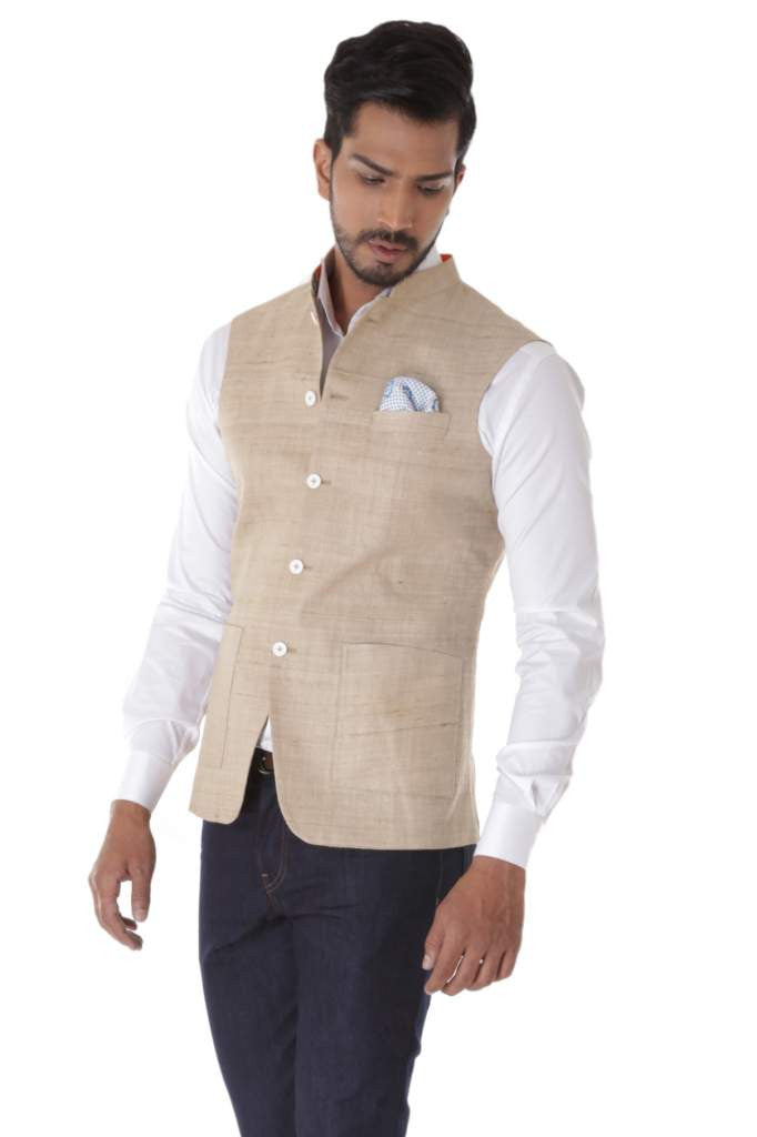LIGHT BROWN TUSSAR SILK WAISTCOAT