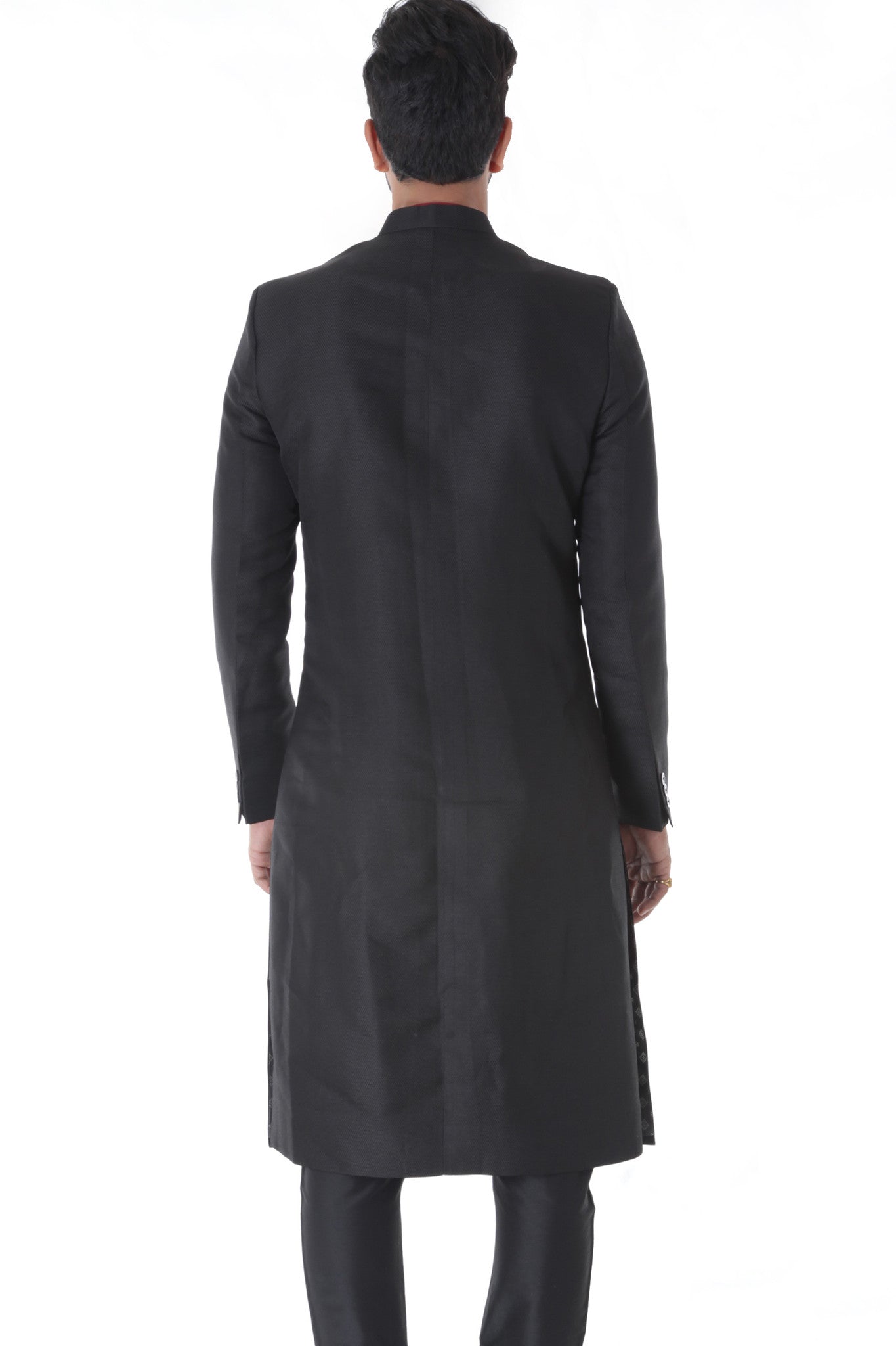ETHNIC BLACK ACHKAN WITH MAROON KURTA SET