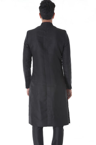 Ethnic Black Achkan with Maroon Kurta Set