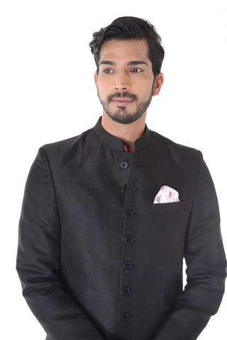 Ethnic Black Achkan with Maroon Kurta Set
