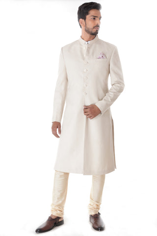 Ethnic Offwhite Achkan with Offwhite Churidar Set