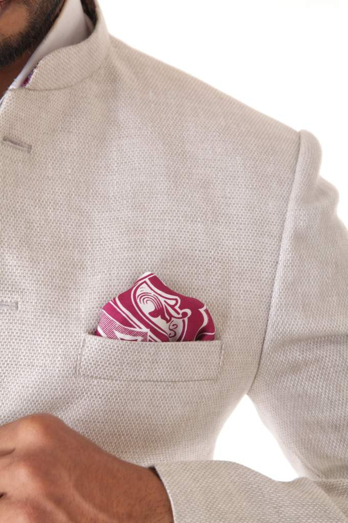 WHITE LINEN BANDHGALA JACKET WITH TROUSER & POCKET SQUARE