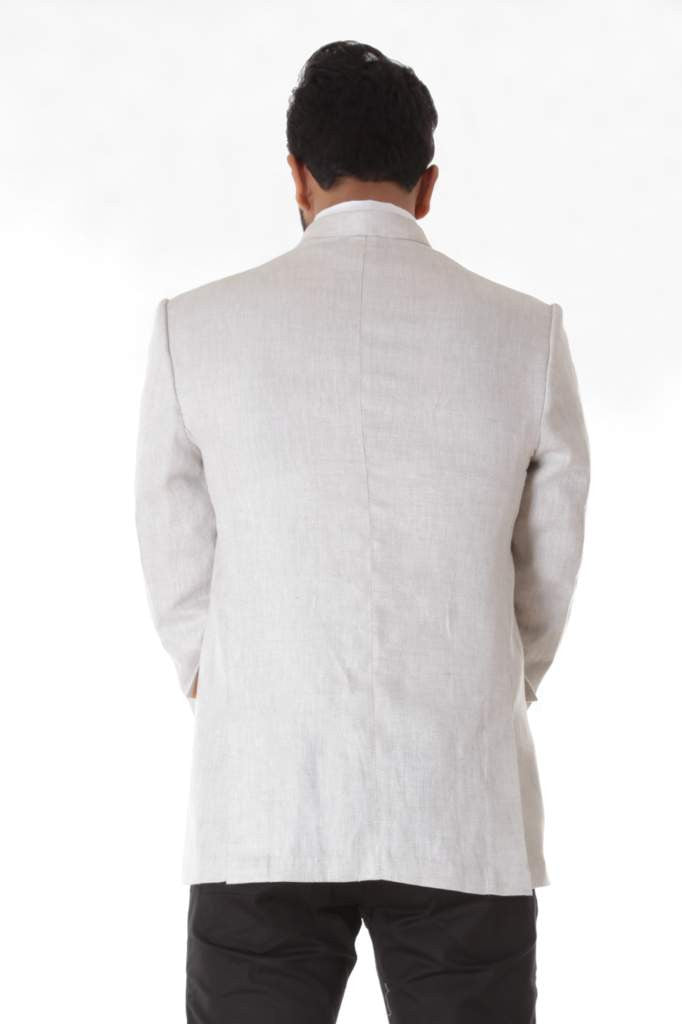 WHITE LINEN BANDHGALA JACKET WITH TROUSER & POCKET SQUARE