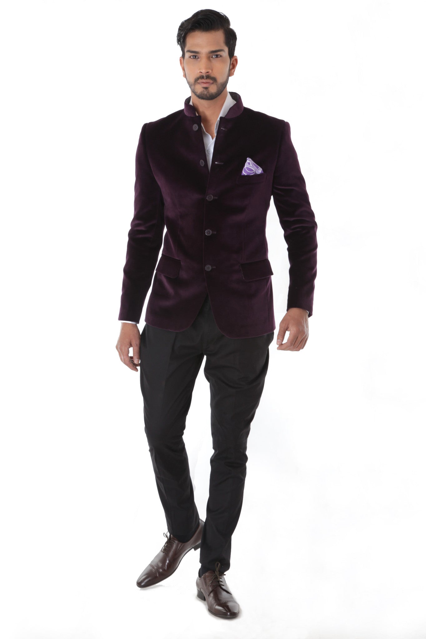 Wine Velvet Bandhgala Jacket