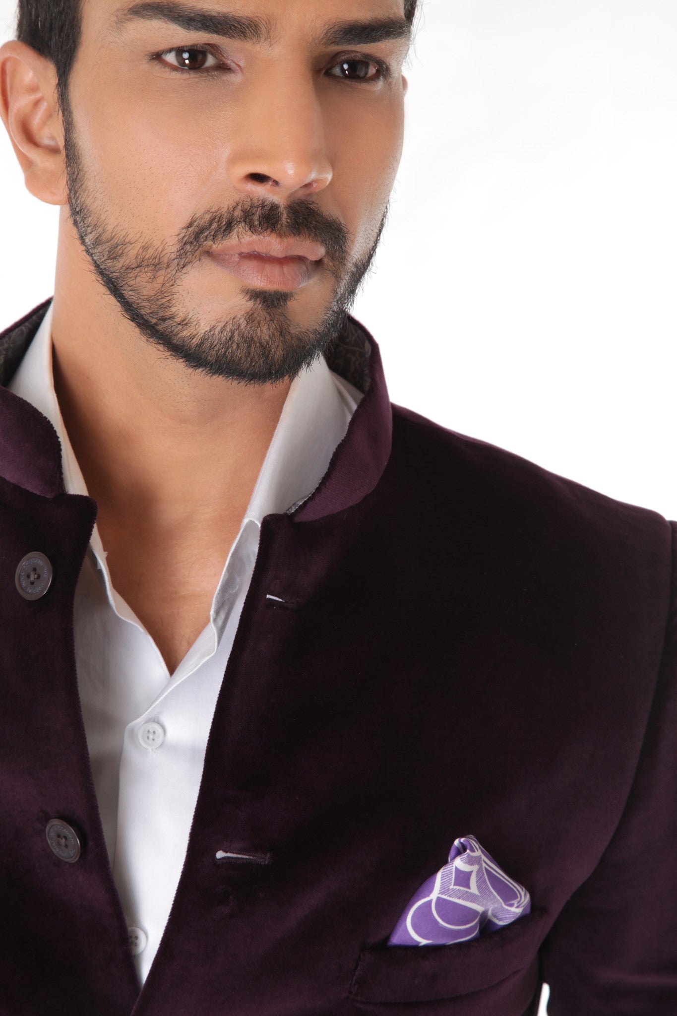 WINE VELVET BANDHGALA JACKET