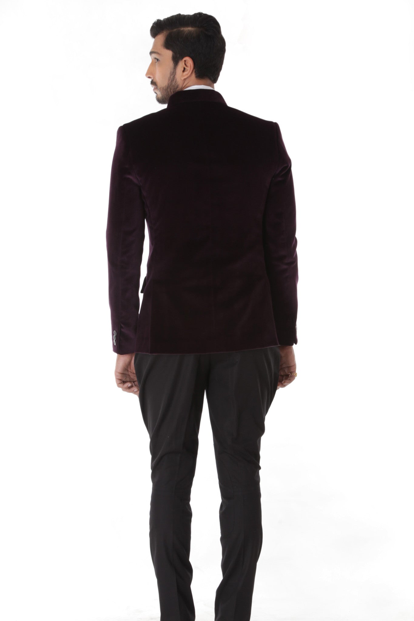 WINE VELVET BANDHGALA JACKET