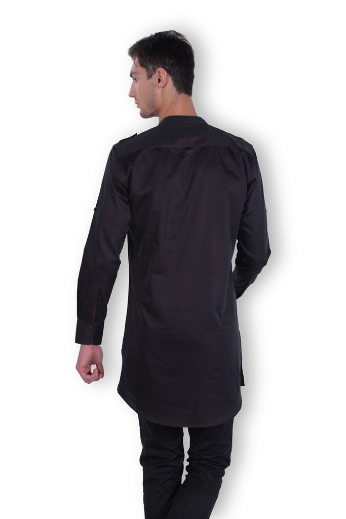 Men's Maroon Black Kurta