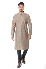Beige Cotton Silk Blend Pintuck Kurta with Black Churidar