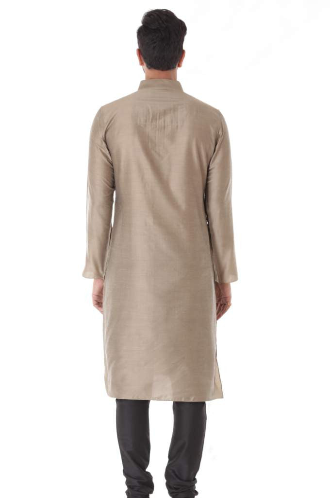 BEIGE COTTON SILK BLEND PINTUCK KURTA WITH BLACK CHURIDAR