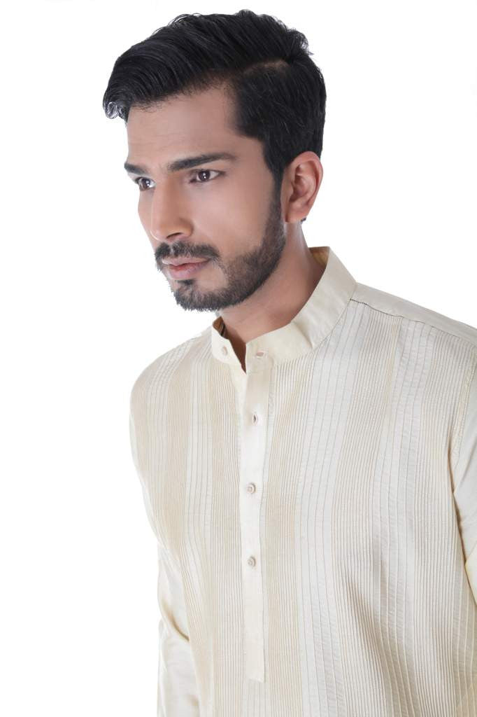 OFFWHITE COTTON SILK BLEND PINTUCK KURTA