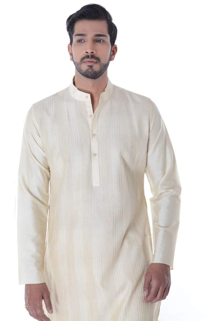 OFFWHITE COTTON SILK BLEND PINTUCK KURTA