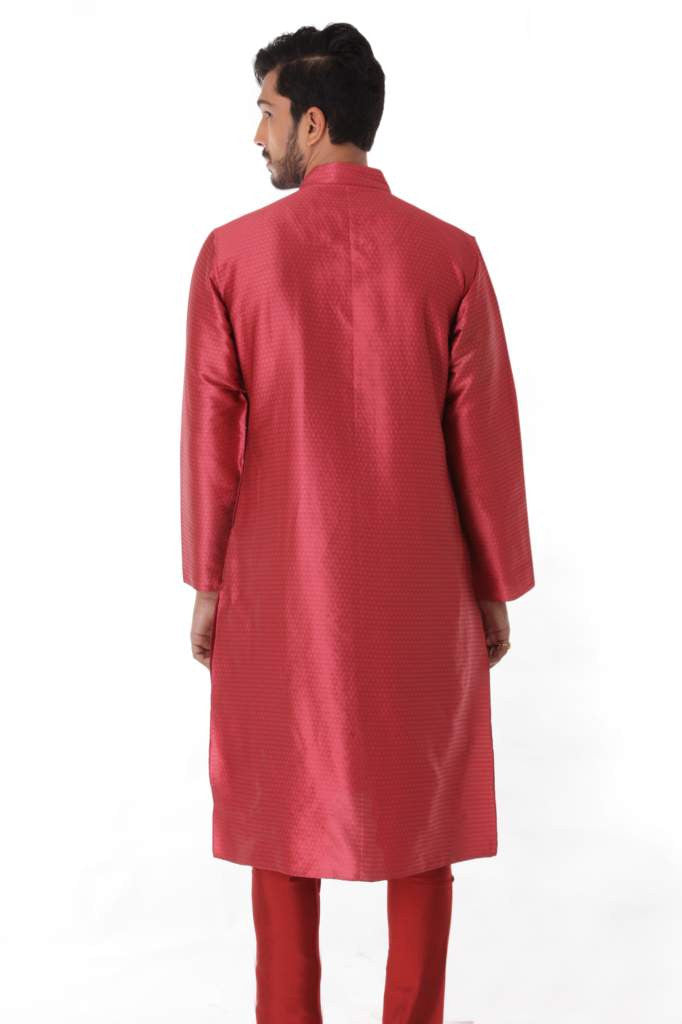 LIGHT MAROON SILK JACQUARD KURTA WITH FRONT EMBROIDERY & CHURIDAR
