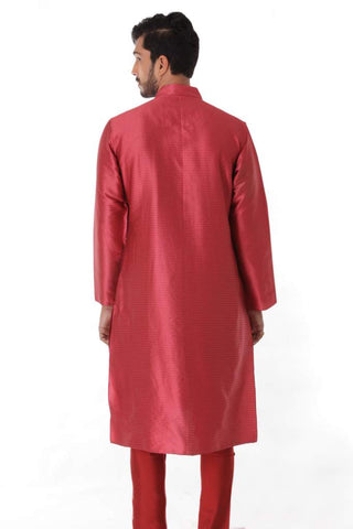 Light Maroon Silk Jacquard Kurta with Front Embroidery & Churidar