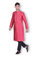 Men's Cotton Red Silk Kurta
