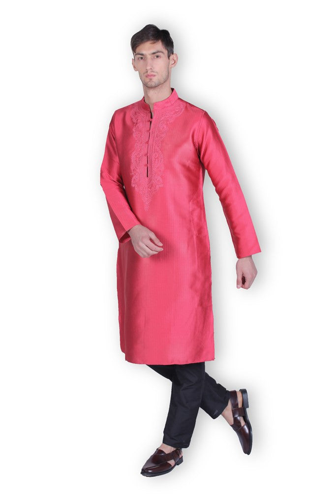 MEN'S COTTON RED SILK KURTA