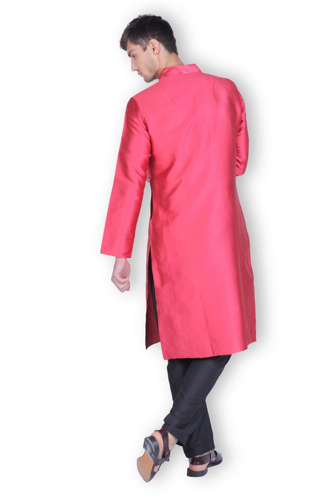 MEN'S COTTON RED SILK KURTA