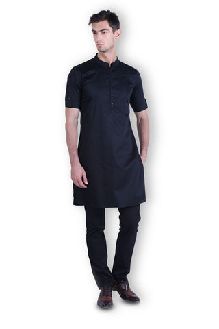 Men's Black Silk Kurta
