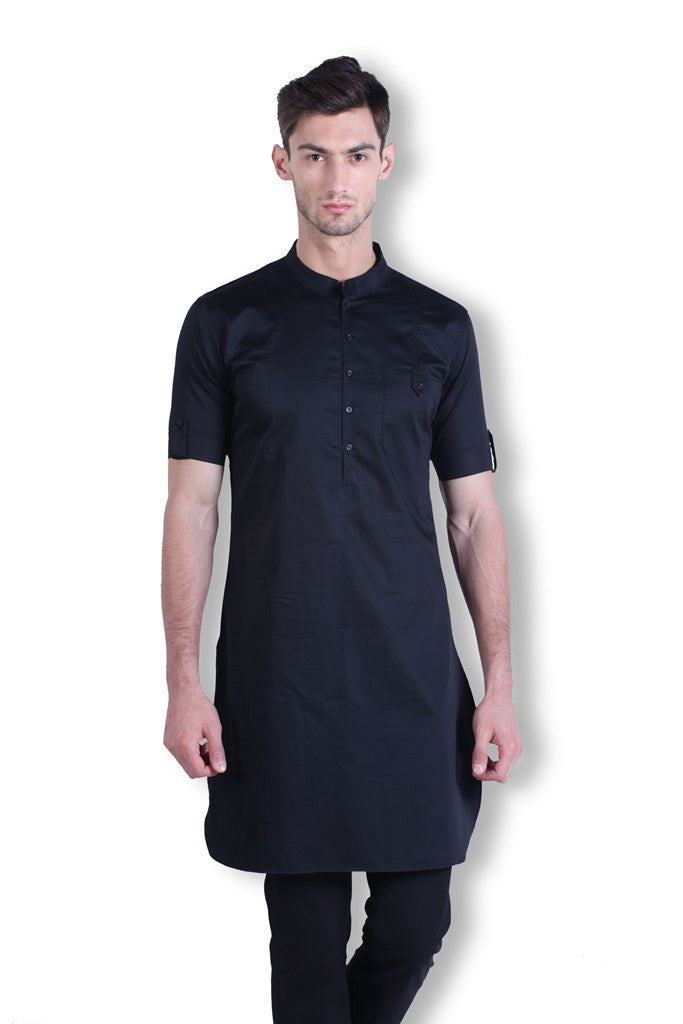 Men's Black Silk Kurta