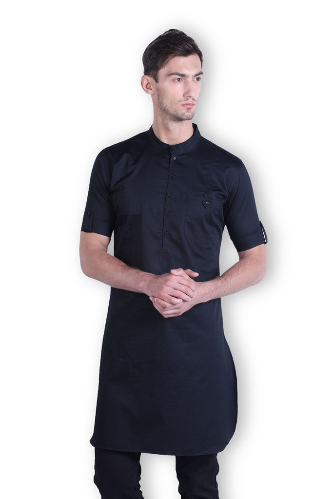 MEN'S BLACK SILK KURTA
