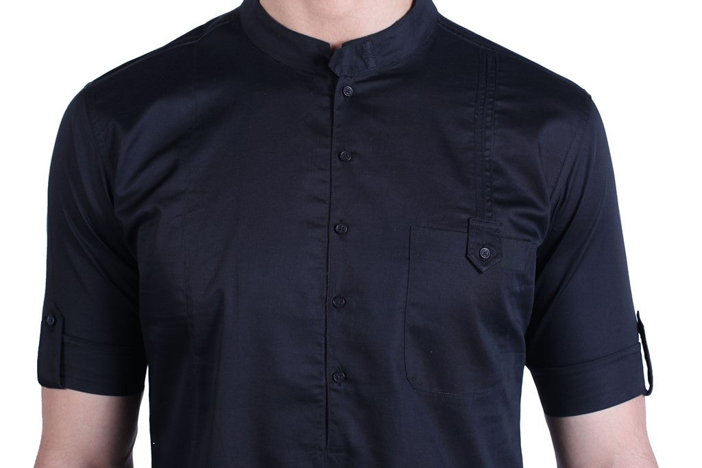 Men's Black Silk Kurta