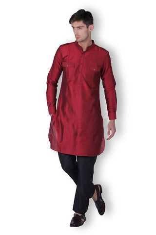 Men's Pathani Maroon Cotton Kurta