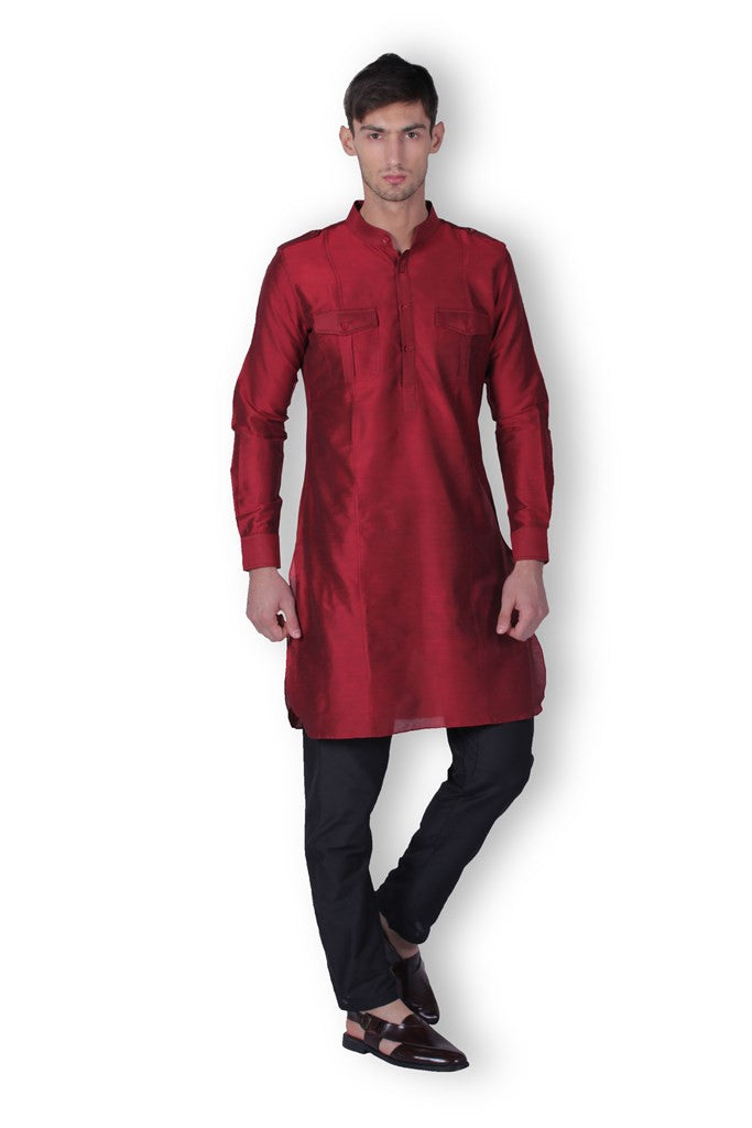 MEN'S PATHANI MAROON COTTON KURTA