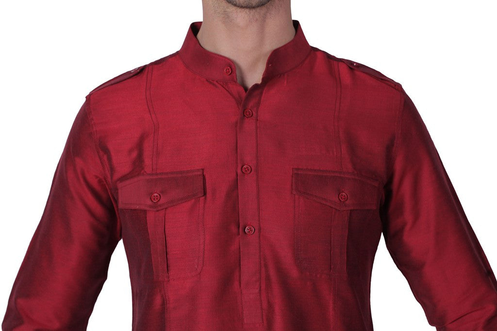 MEN'S PATHANI MAROON COTTON KURTA