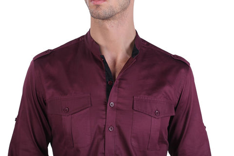 Men's Cotton DK Wine Satin Shirt