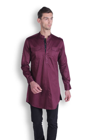 Men's Cotton DK Wine Satin Shirt