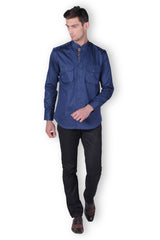 Men's Full Sleeve Navy Cotton Satin Shirt