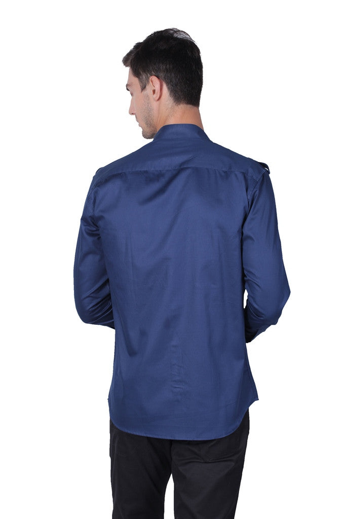MEN'S FULL SLEEVE NAVY COTTON SATIN SHIRT
