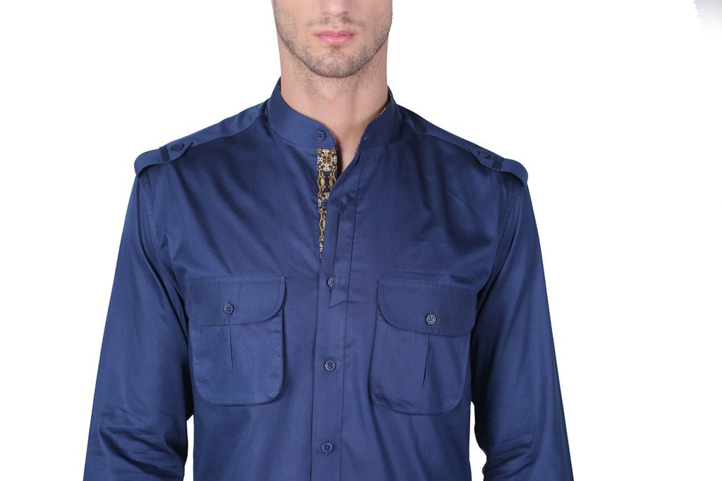 MEN'S FULL SLEEVE NAVY COTTON SATIN SHIRT