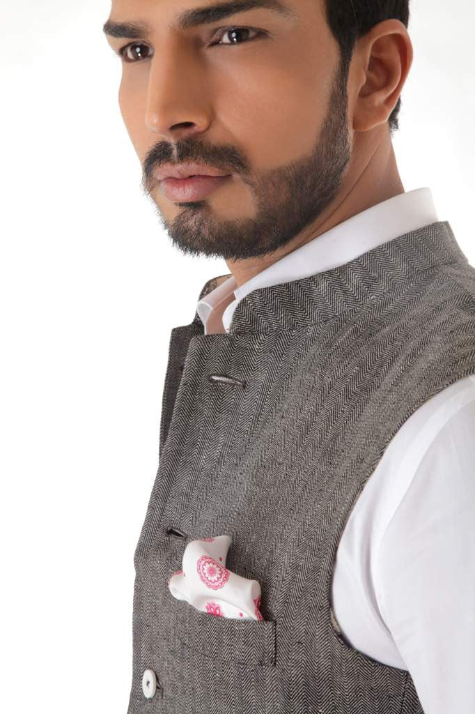 GREY HARRING BONE LINEN WAISTCOAT