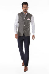 Grey Harring Bone Linen Waist Coat