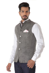 Grey Harring Bone Linen Waist Coat