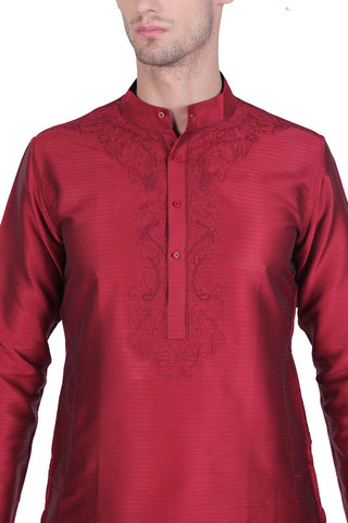 Men's Maroon Cotton Kurta