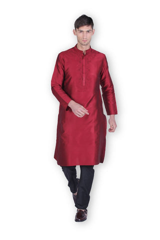 Men's Maroon Cotton Kurta