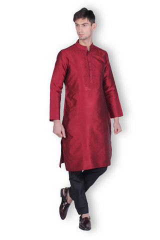 Men's Maroon Cotton Kurta
